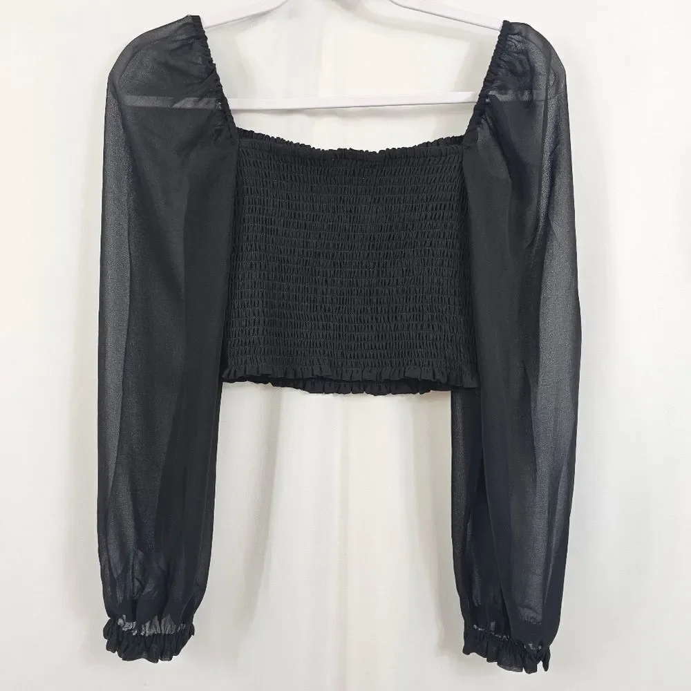 Aritzia Wilfred Smocked Blouse in Black - Size S
